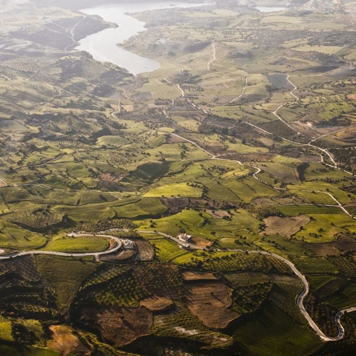 Aerial view of farm fields